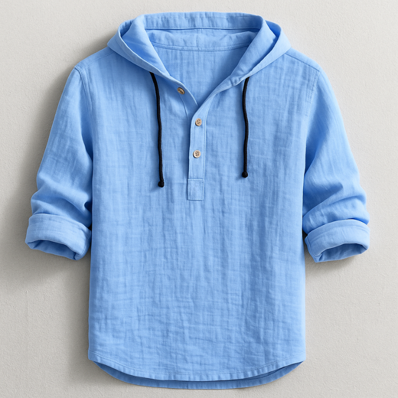 Men's Pullover Hoodie Button Neck