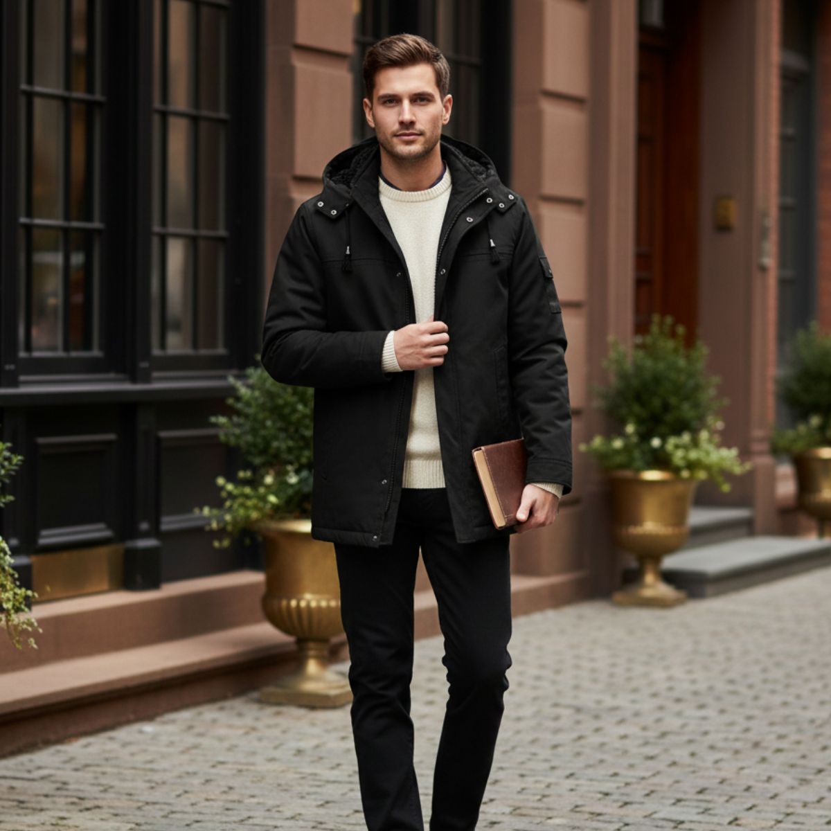 Men's Modern Parka Jacket Waterproof Hooded Black