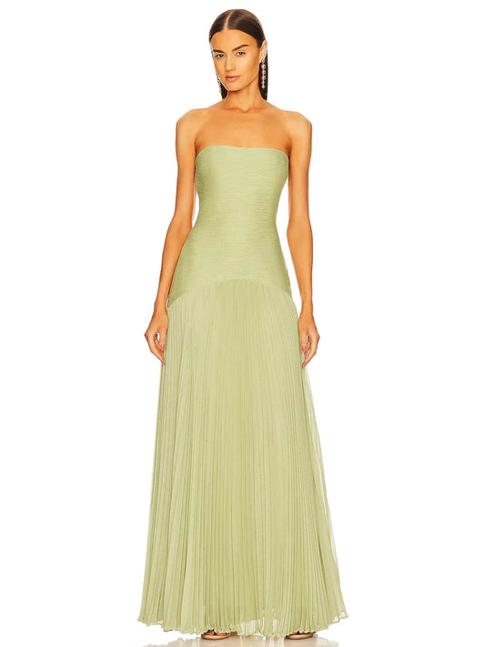 Women's Strapless Pleated Maxi Dress Formal Evening Gown - Fashinoza