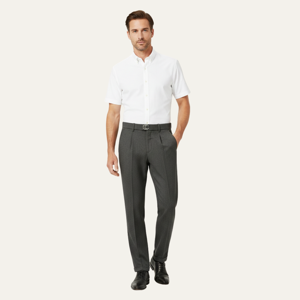 Men's Slim Fit Linen Dress Pants Pleated Beige