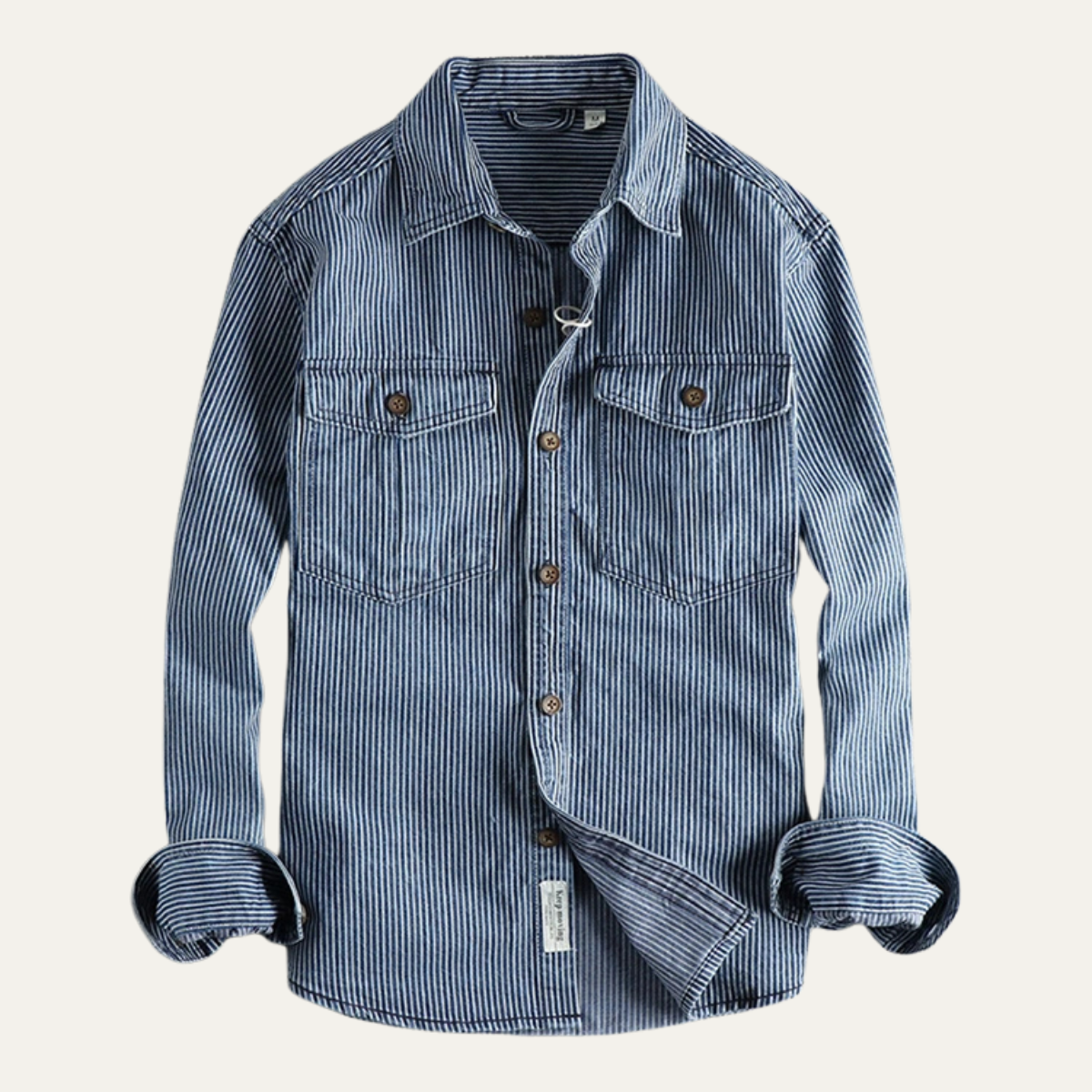 Men's Denim Shirt Jacket Striped Blue - Fashinoza
