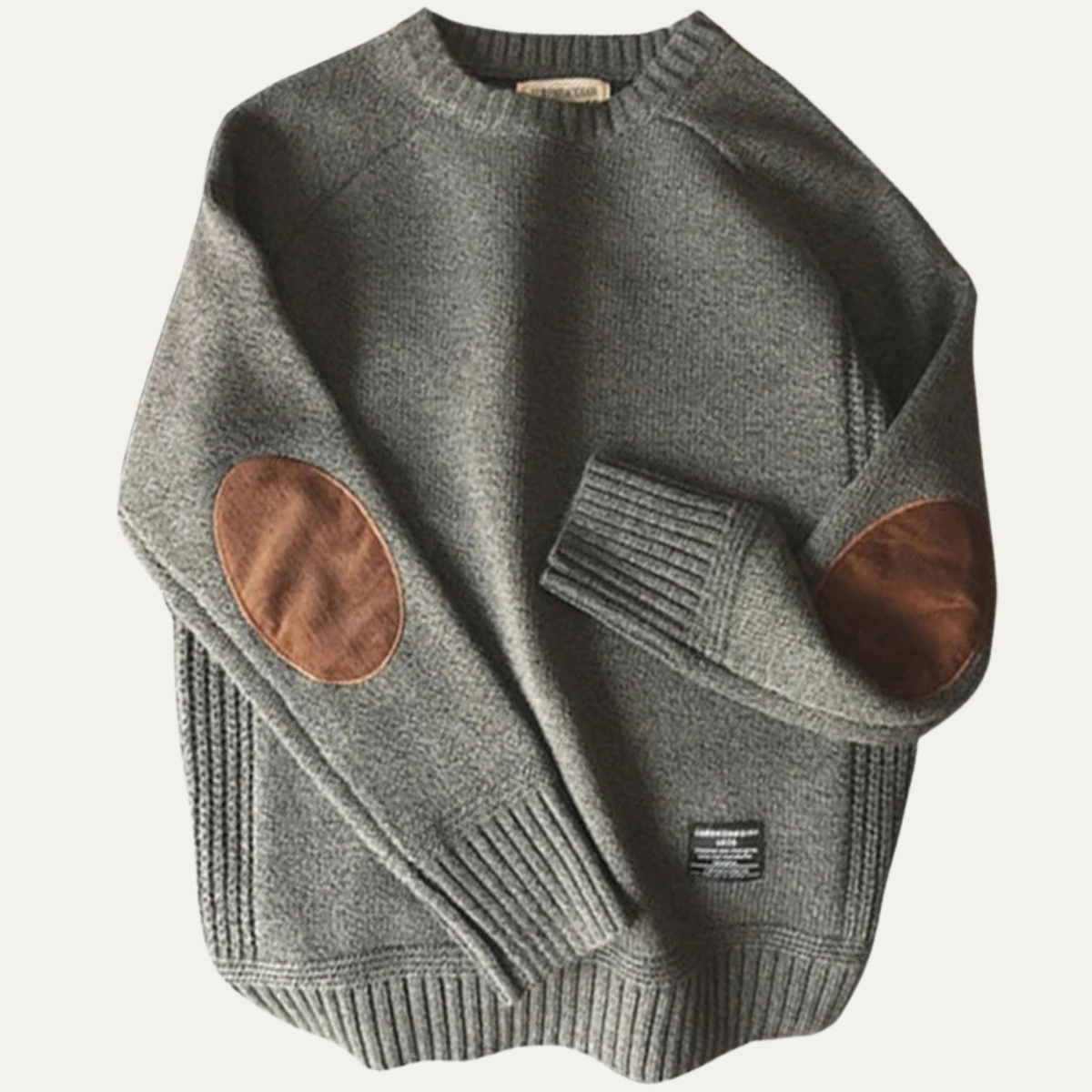 Porta Romana Men's Knitted Crew Neck Sweater Elbow Patches
