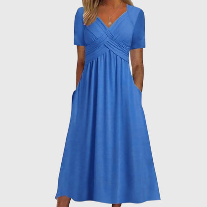 Jasmine | Womens V Neck Flowy Midi Dress