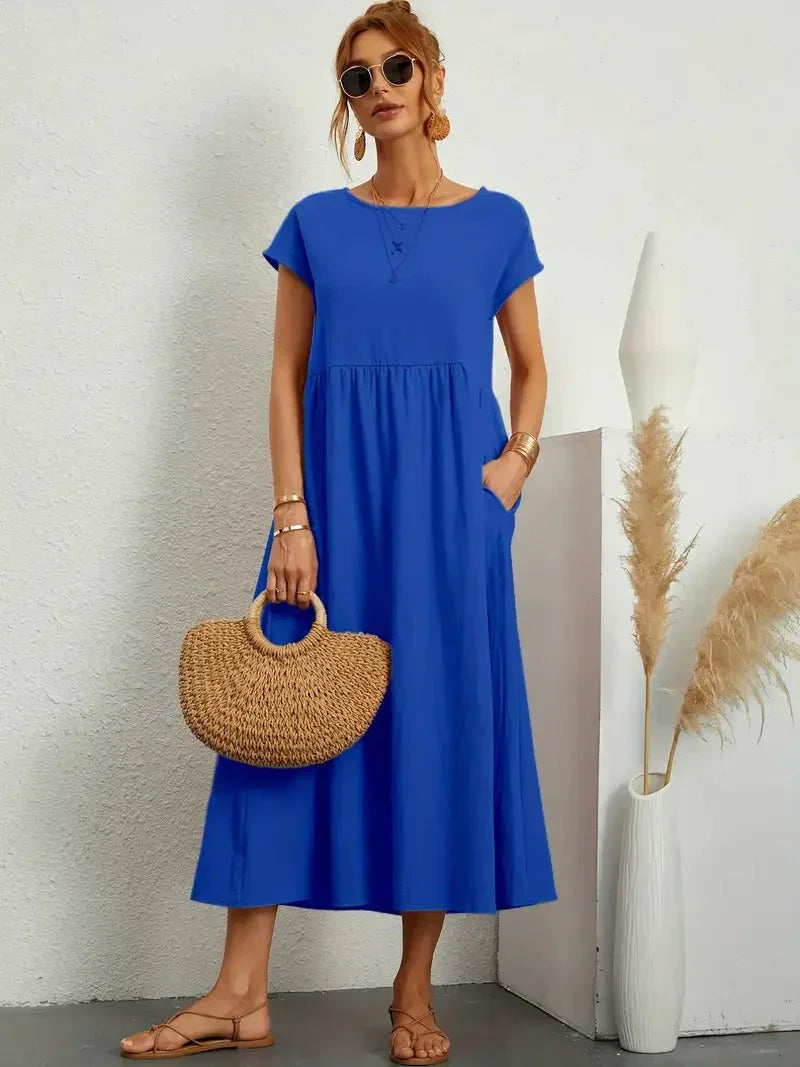 Women's Midi Dress Short Sleeves Side Pockets