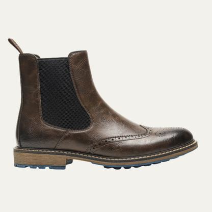 Monopoli Men's Chelsea Boots Leather Brogue Black - Fashinoza