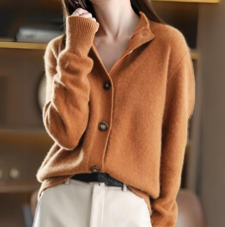 Women's Straight Cardigan Ribbed Trim