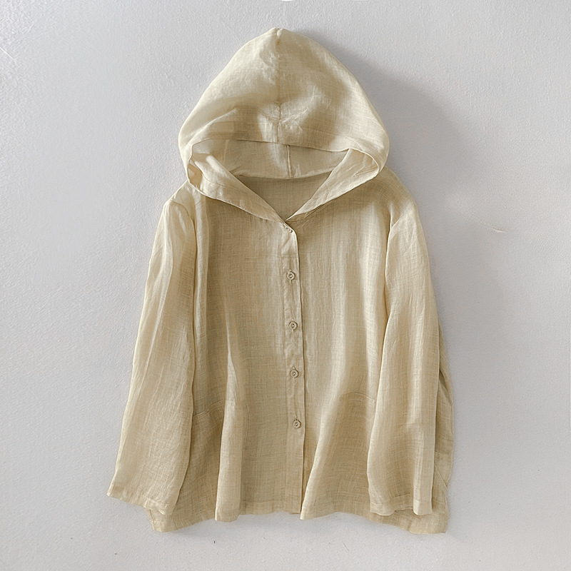 Women's Linen Hoodie Lightweight Beige