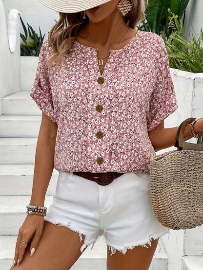 Women's Floral Button Front Blouse - Fashinoza