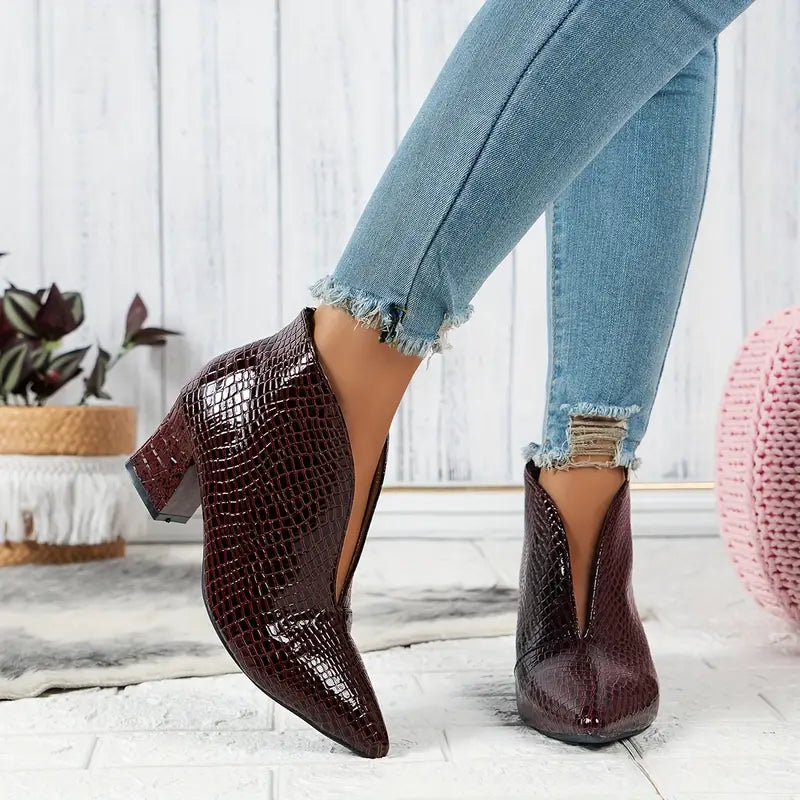 Women's Ankle Boots Textured Mid Block Heel