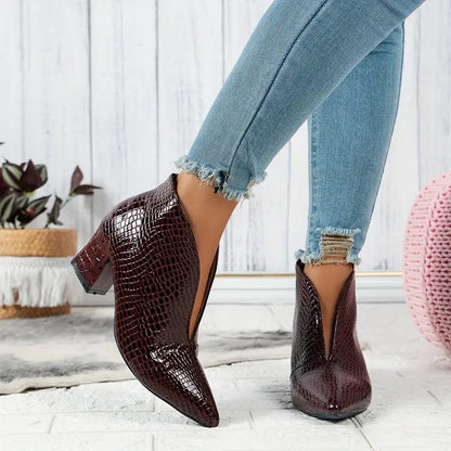 Women's Ankle Boots Textured Mid Block Heel