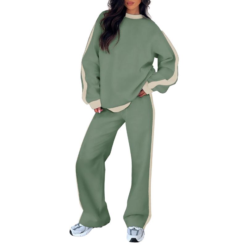 Women's Crew Neck Sweatshirt Set Wide Leg Pants