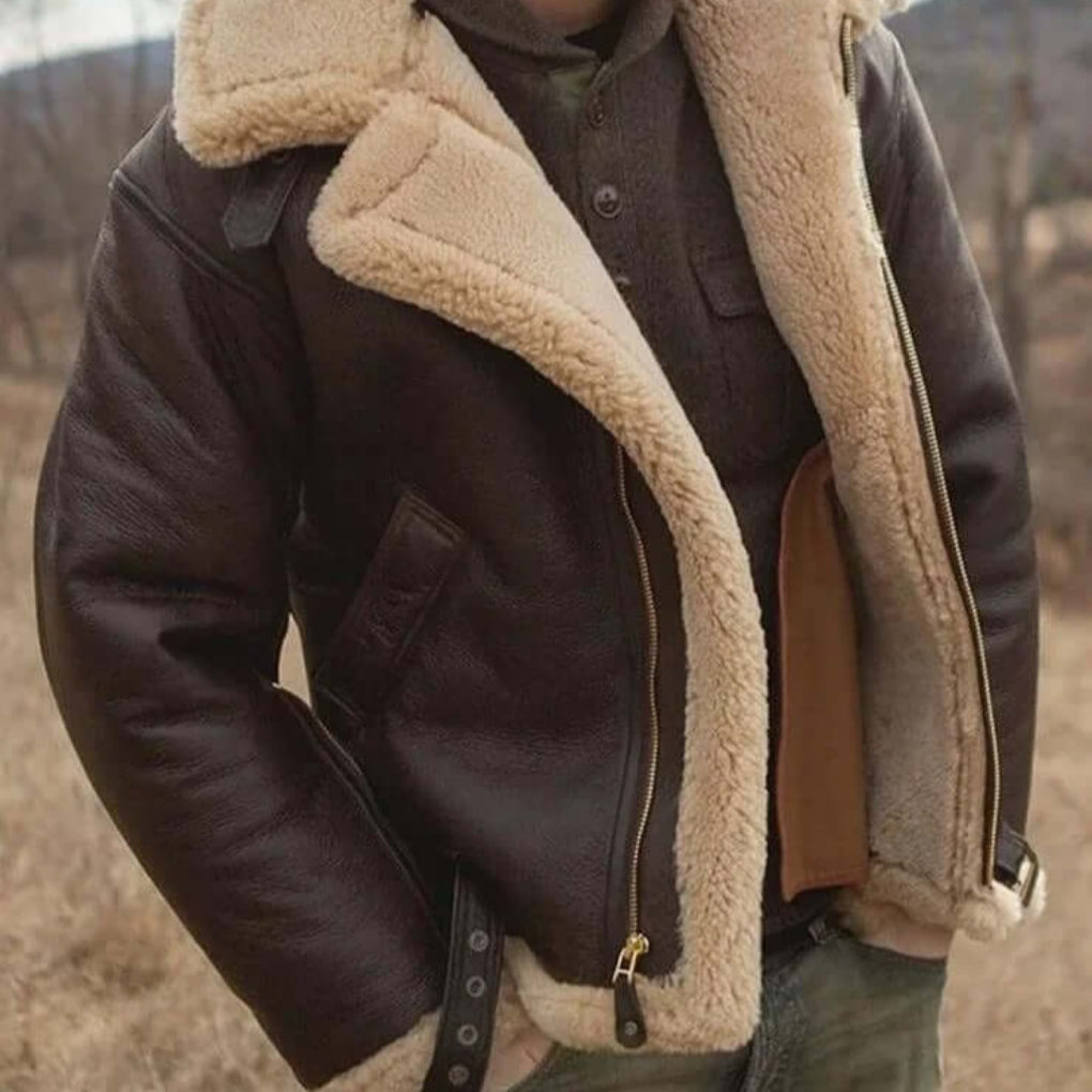 Sheepskin Flying Jacket Shearling Brown - Fashinoza