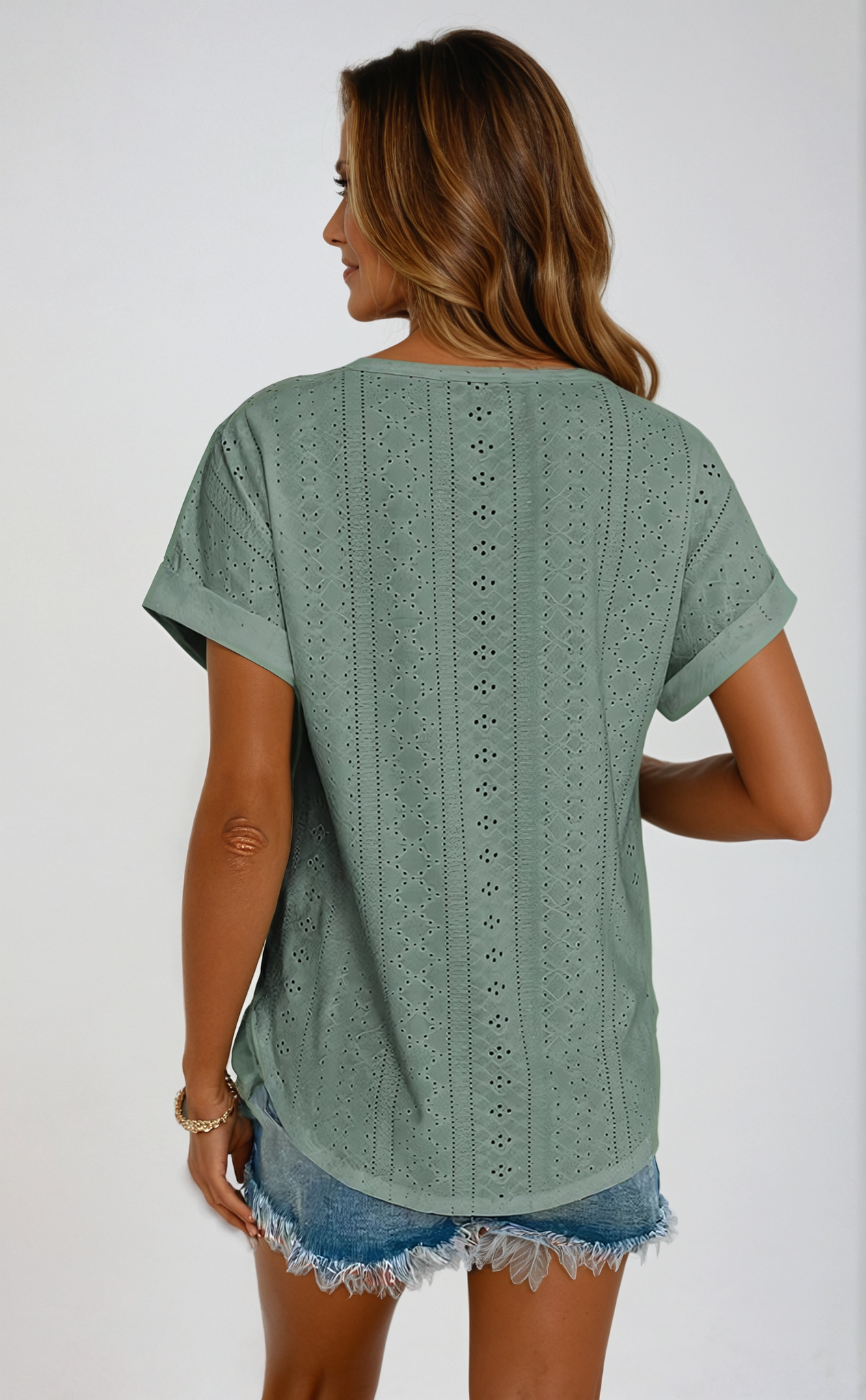 Women's Eyelet Blouse Casual White