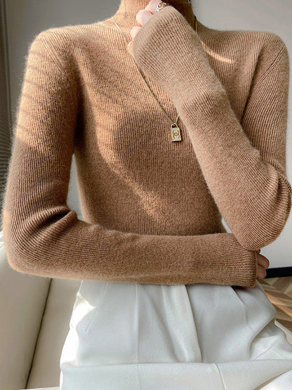 Elegant Ribbed Knit Turtleneck Sweater