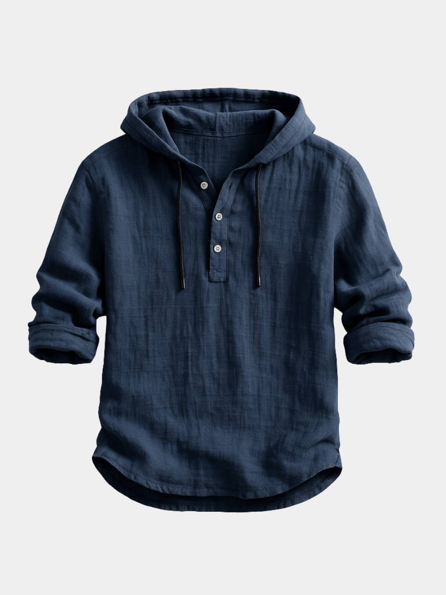 Men's Hooded Shirt Half-Button Placket Drawstring - 
Fashinoza
