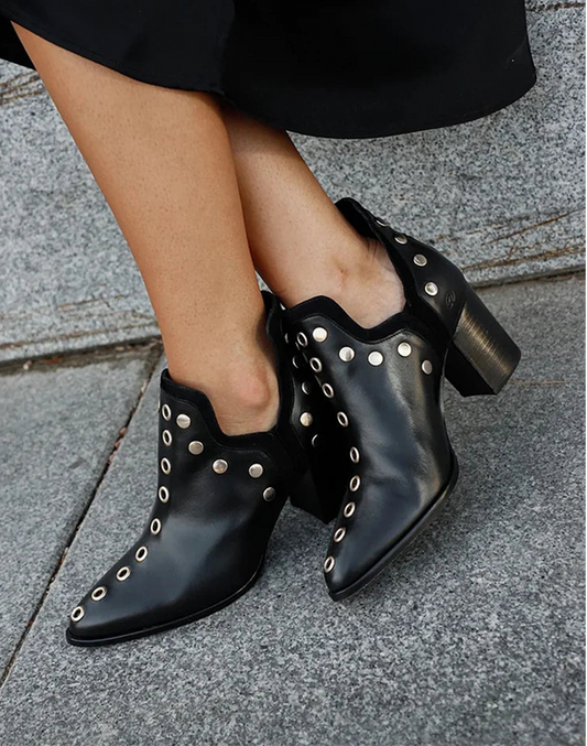 Women's Studded Ankle Boots Block Heel - Fashinoza