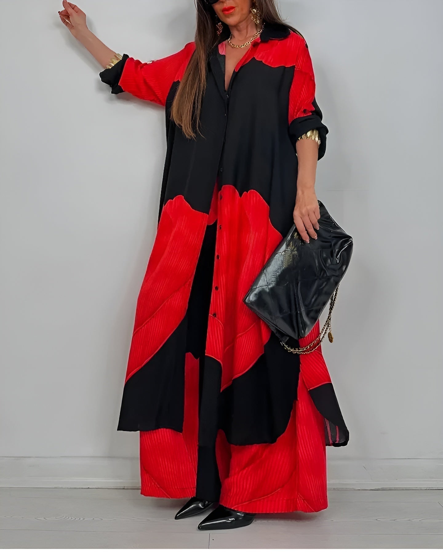 Women's Wide Leg Pants Outfit Set Button Front