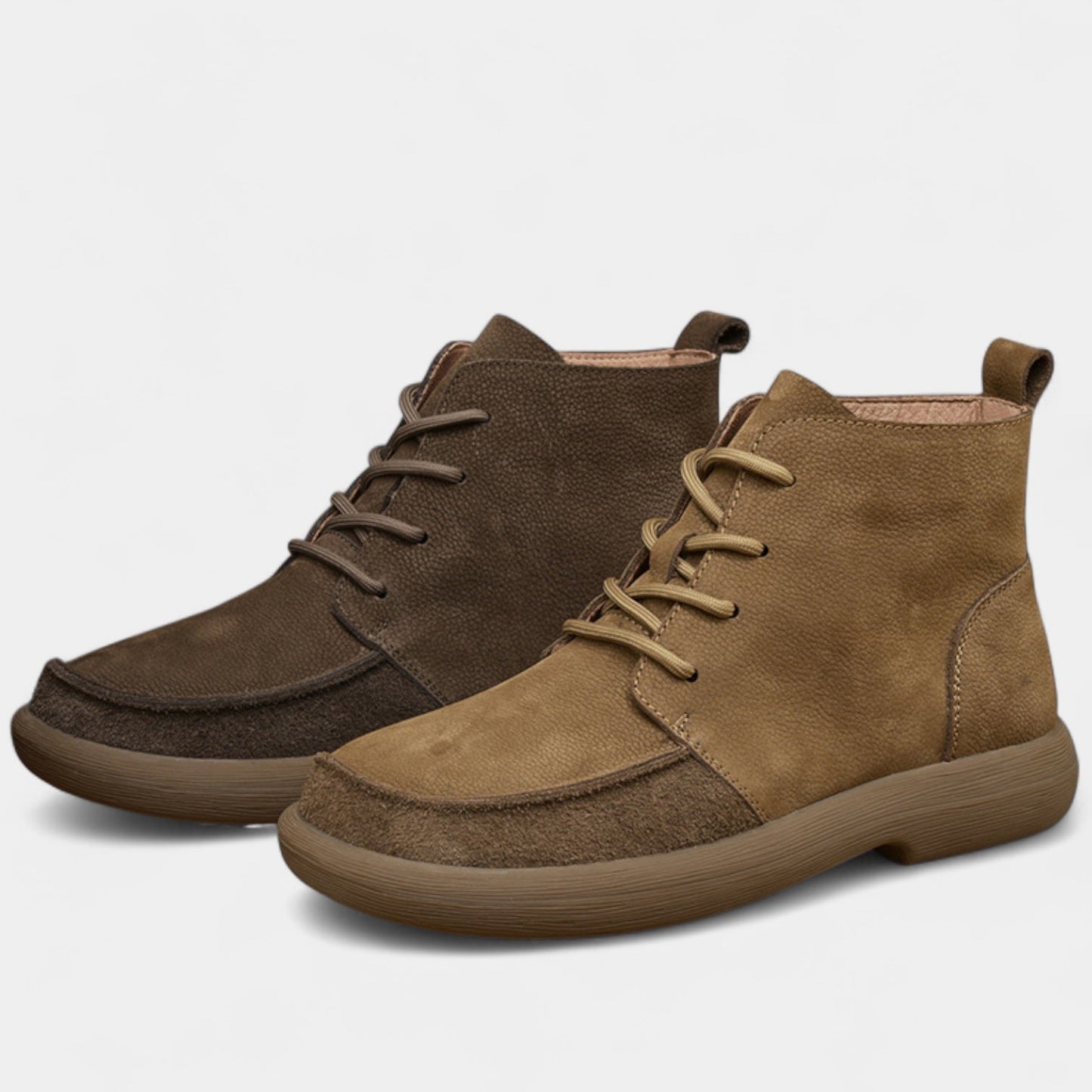 Men's Genuine Leather Barefoot Ankle Boots Wide Toe Box Flat Sole Lace-Up Shoes