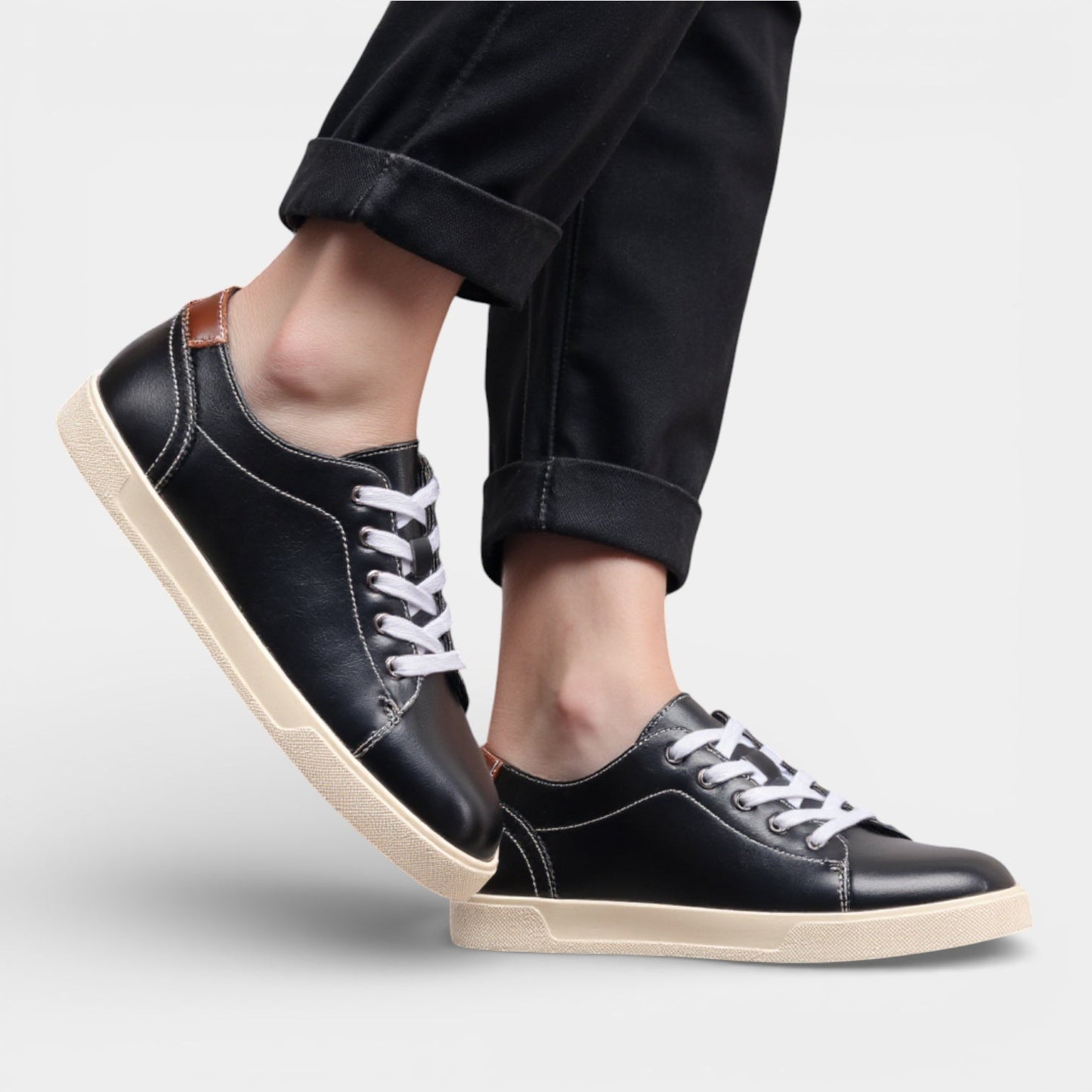 Men's Vegan Leather Sneakers Casual Low Top Walking Lace-Up Shoes