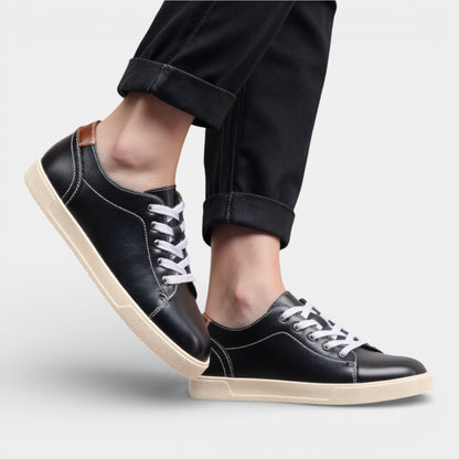 Men's Vegan Leather Sneakers Casual Low Top Walking Lace-Up Shoes