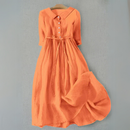 Women's Midi Dress Full Button Front Cotton