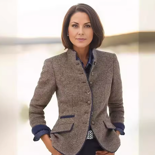 Women's Stand Collar Button Front Jacket - Fashinoza