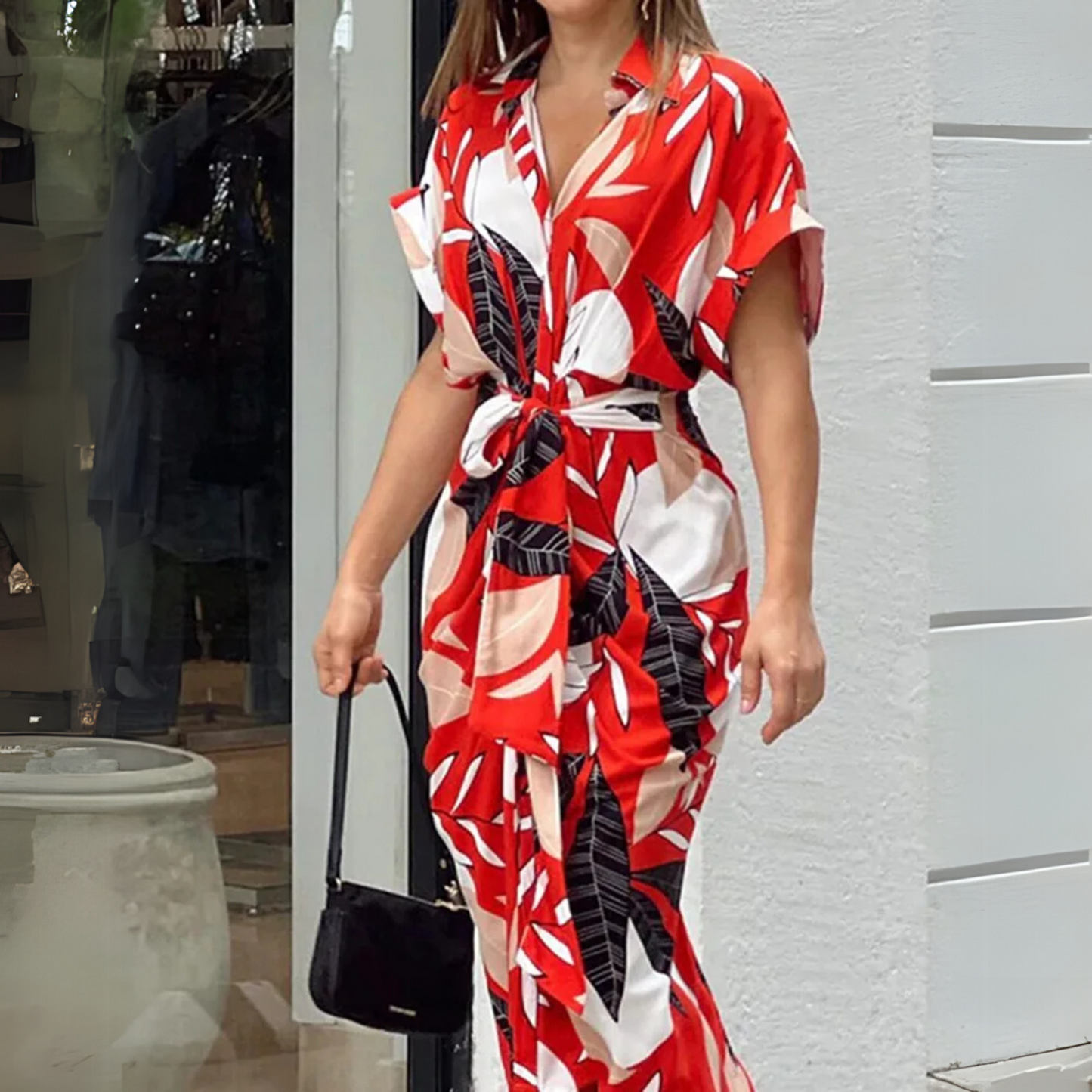 Women's Belted Button Down Dress