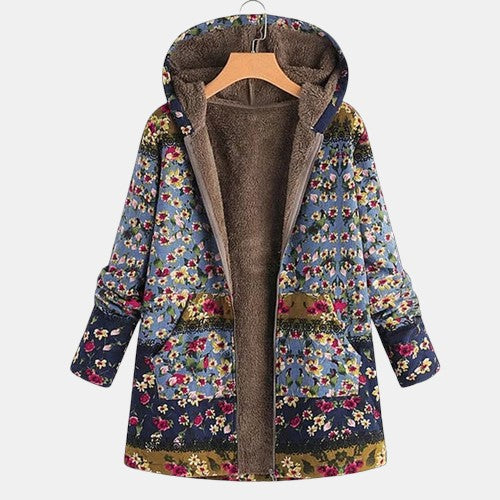 Women's Floral Hooded Coat - Fashinoza
