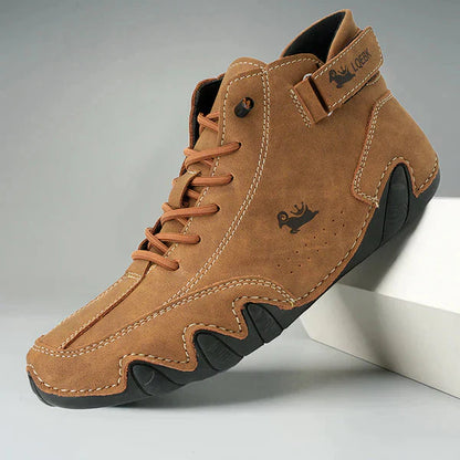 Men's Lace-Up Ankle Boots Leather Comfortable Brown - 
Fashinoza