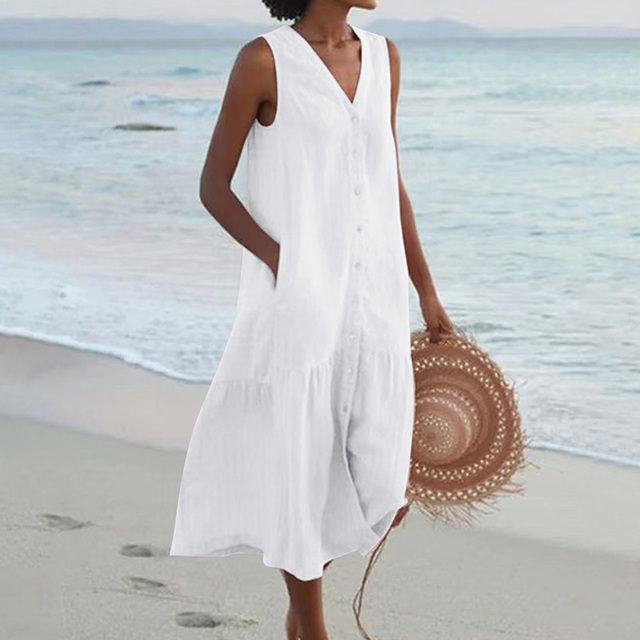 Women's Sleeveless Button Midi Dress