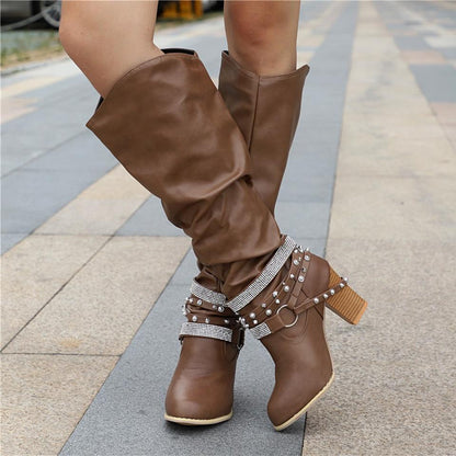 Women's Mid Calf Boots Buckle Closure - Fashinoza