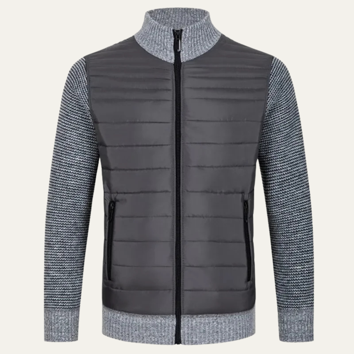 Men's Cotton Quilted Cardigan Zip Up Padded Navy - Fashinoza