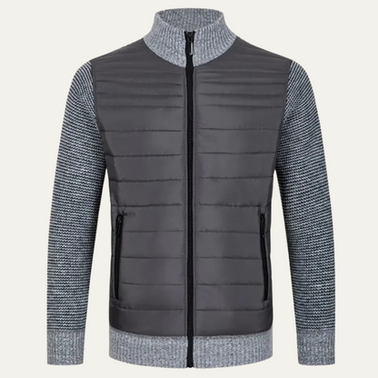 Men's Cotton Quilted Cardigan Zip Up Padded Navy - Fashinoza