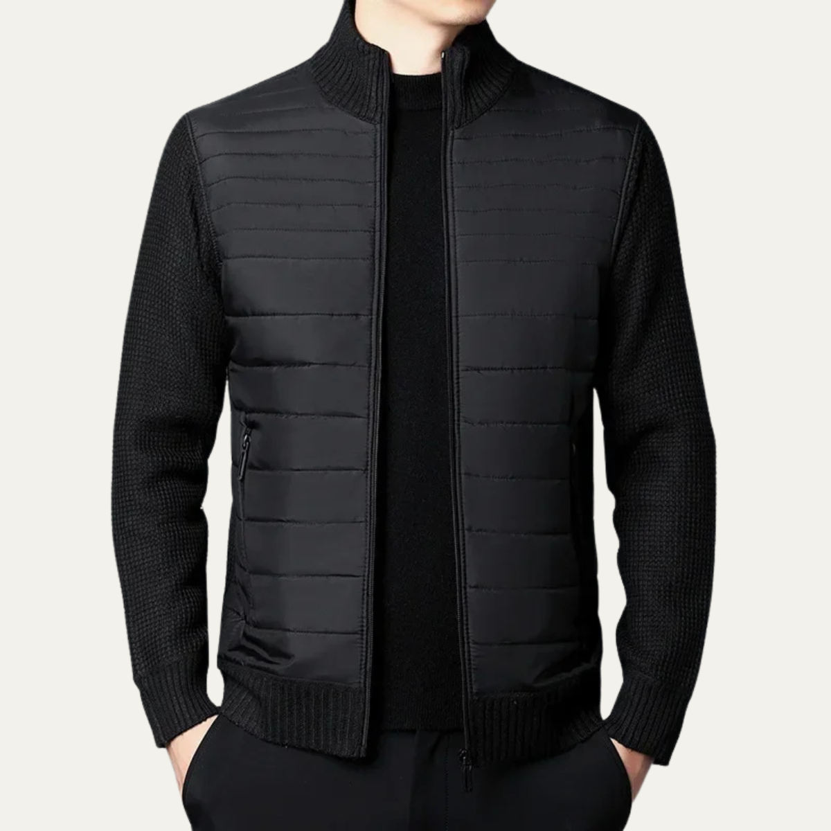 Men's Cotton Quilted Cardigan Zip Up Padded Navy