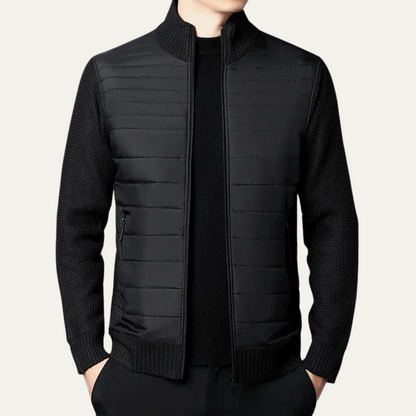 Men's Cotton Quilted Cardigan Zip Up Padded Navy