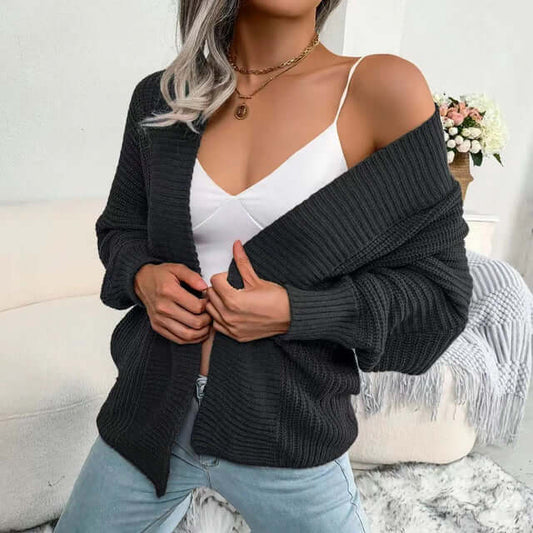 Women's Knit Cardigan Long Sleeve Open Front Cozy Sweater - Fashinoza