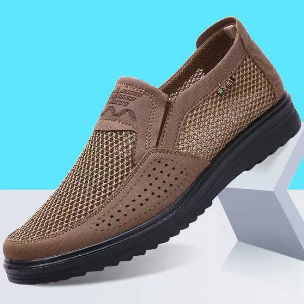 Men's Breathable Loafers Lightweight Leather Brown - Fashinoza