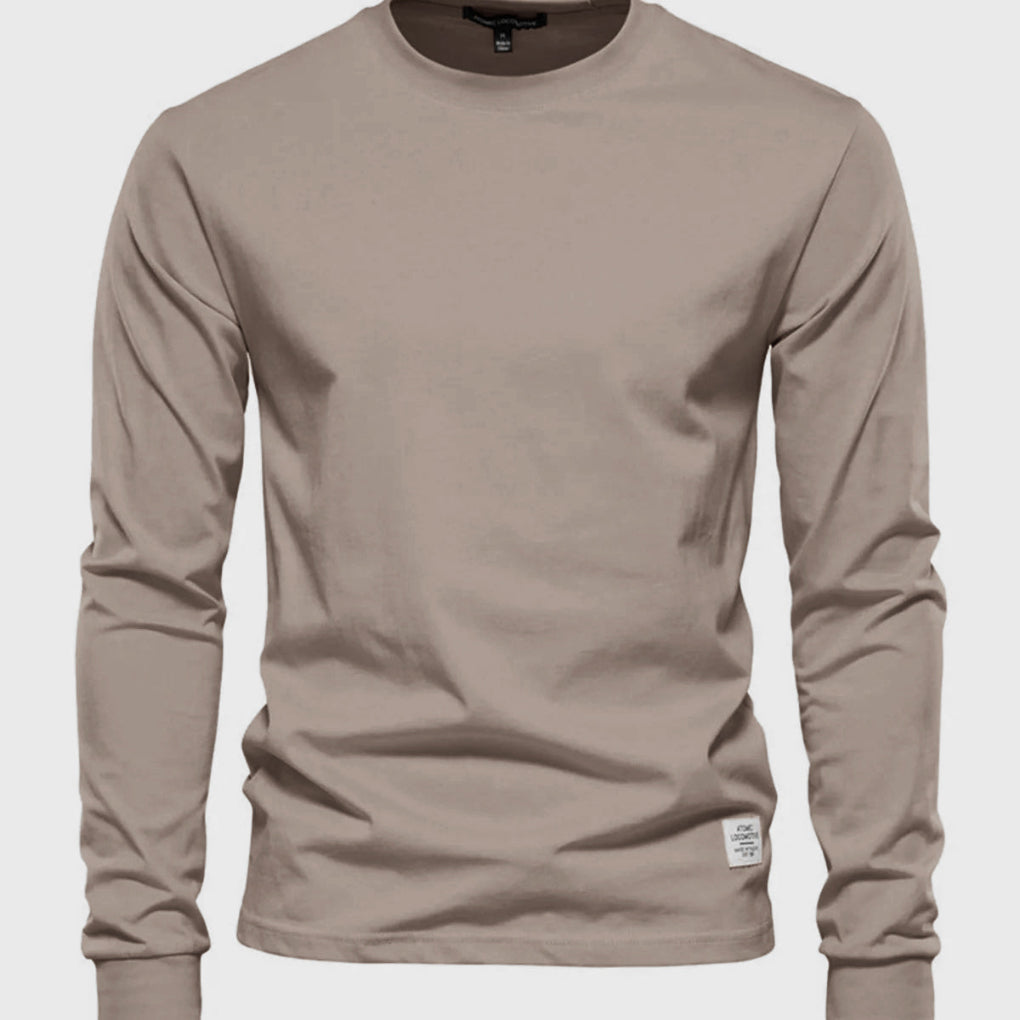 Men's Cotton Long Sleeve Shirt Round Neck - Fashinoza