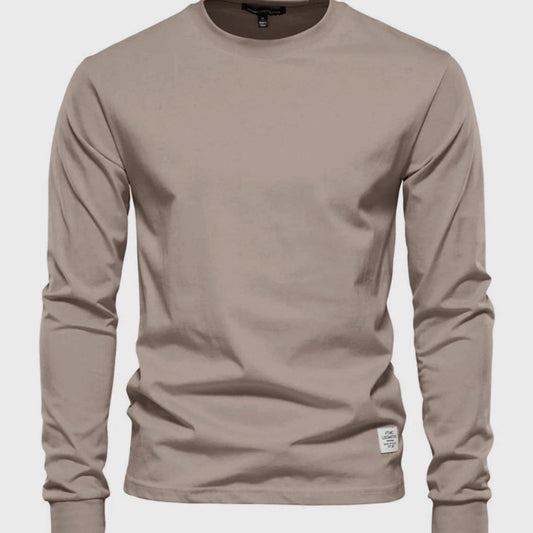 Men's Cotton Long Sleeve Shirt Round Neck - Fashinoza