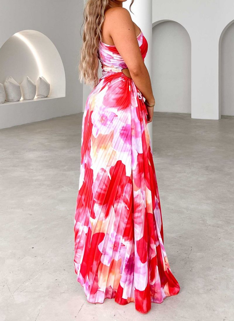 Asymmetric Pleated Maxi Dress