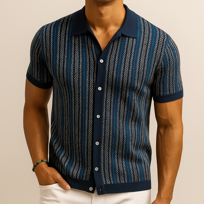 Men's Short Sleeve Button Down Shirt Stripe Pattern - Fashinoza
