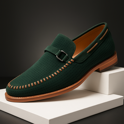 Men's Perforated Loafers Leather Smart Casual Comfort Shoes - 
Fashinoza