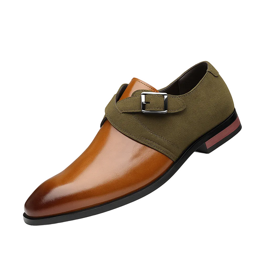 Men's Leather Loafers Buckle Brown - 
Fashinoza