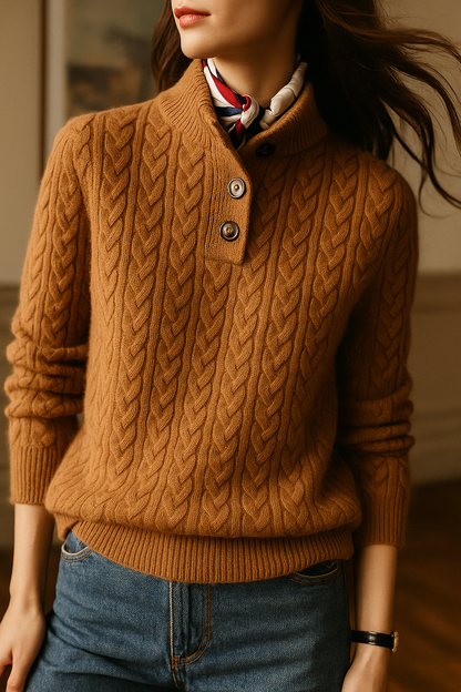 Cable-Knit Button Collar Sweater