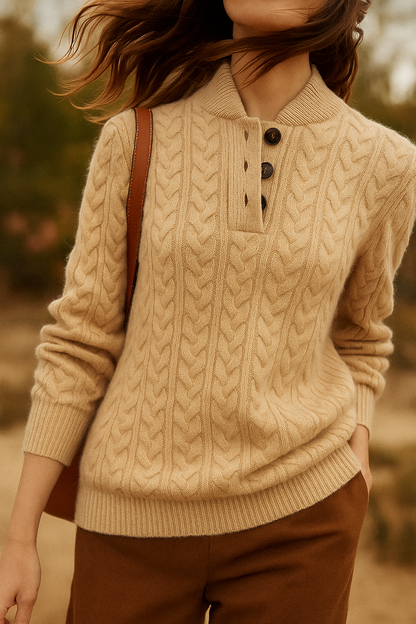 Cable-Knit Button Collar Sweater