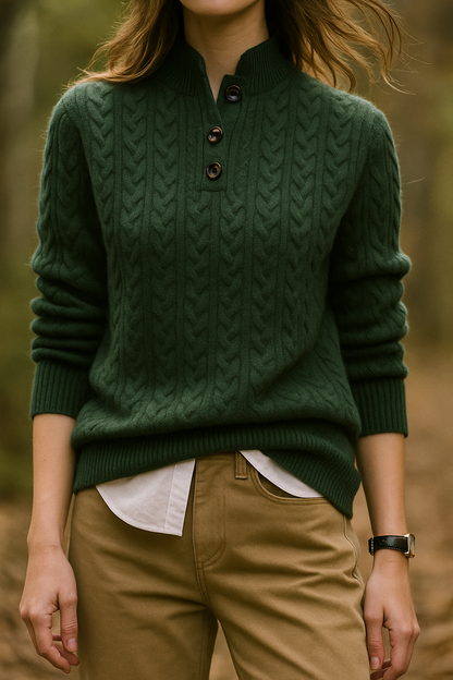 Cable-Knit Button Collar Sweater