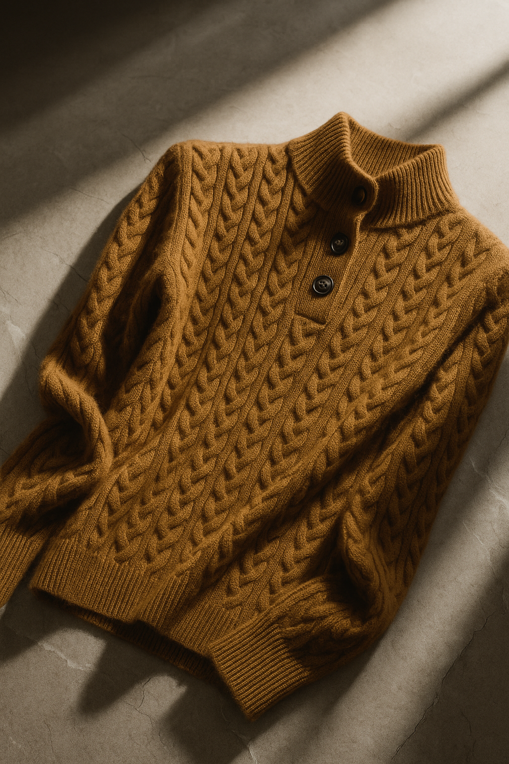 Cable-Knit Button Collar Sweater