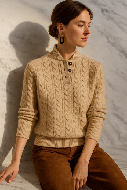 Cable-Knit Button Collar Sweater