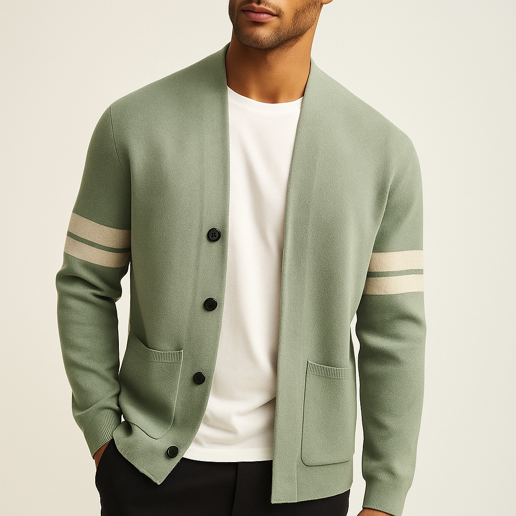 Men's Button Front Cardigan Stripe Detail - Fashinoza