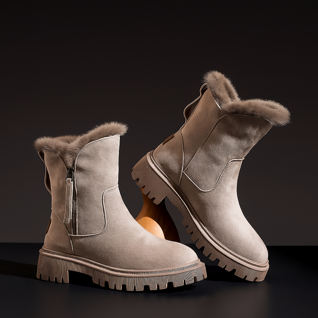Women's Ankle Boots Fur Trim Lug Sole - 
Fashinoza